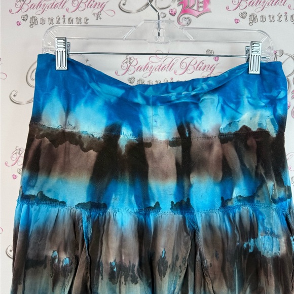 Bellissima skirt ruffle frilly tie dye Vibrant Blue and Brown A-Line Skirt - Picture 9 of 12